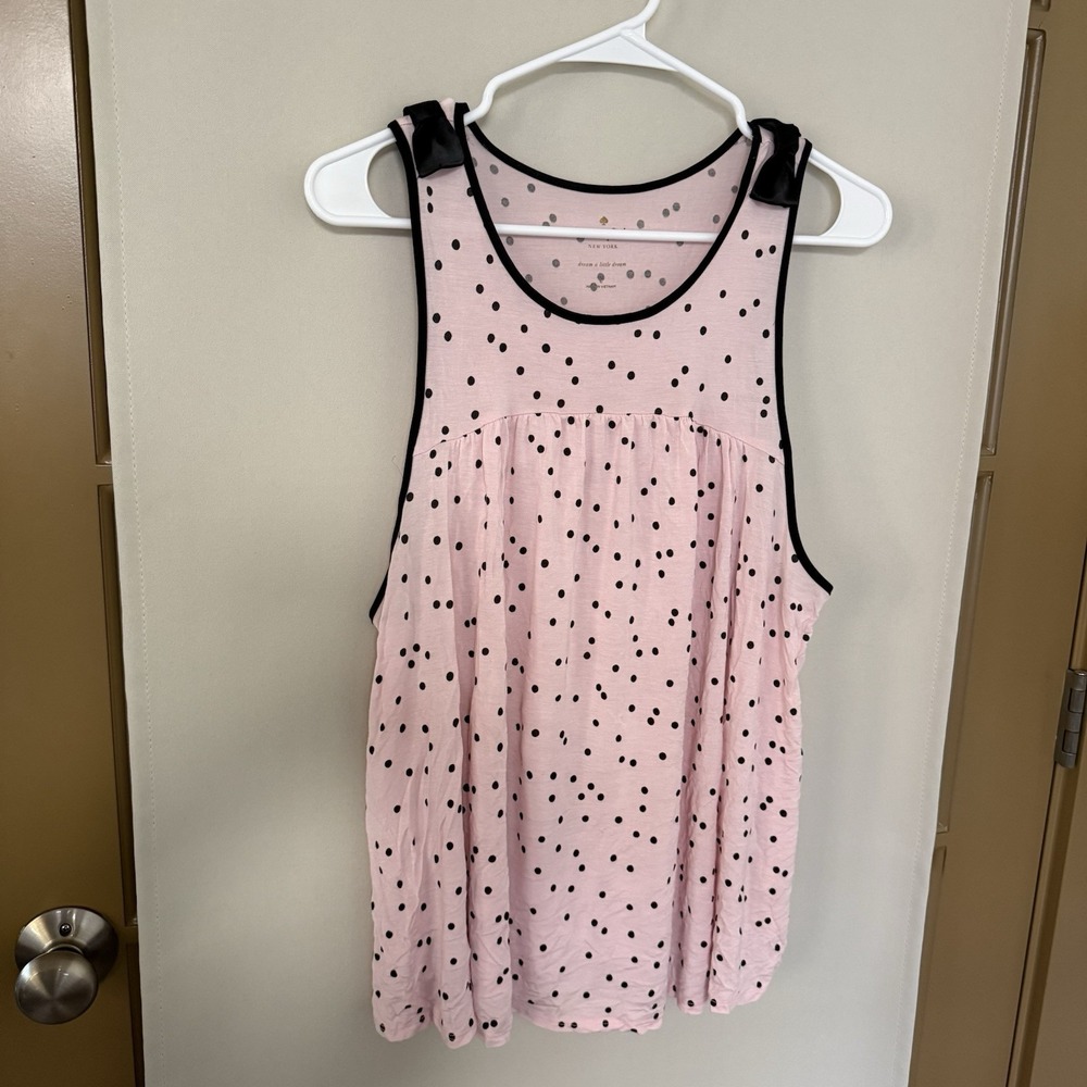 Kate Spade New York Womens Large Pink Black Polka Dot‎ Jersey Tank Top Sleep Top